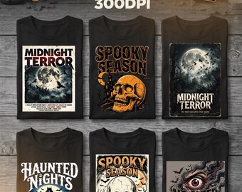 Halloween Horror Tshirt Png Bundle, Cracked skull Spooky Session, Midnight Terror Design, Instant Download