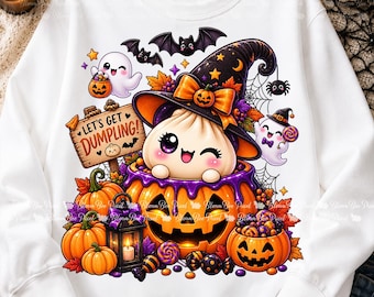 Kawaii Halloween PNG, Spooky Dumpling Clipart, Cute Food PNG, Glitter Dumpling, Halloween Shirt, Dumpling PNG, Digital Download