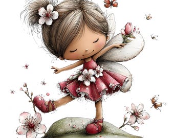 27 JPG Whimsical Fairy Clipart Bundle, Boho Watercolor Fairy Art