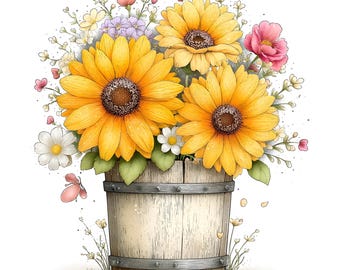 27 JPG Whimsical Watercolor Floral Vase Clipart, Spring Flowers Bouquet