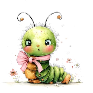 27 JPG Whimsical Spring Caterpillar Clipart, Watercolor Bug Clipart Nursery Insect Illustration image 17