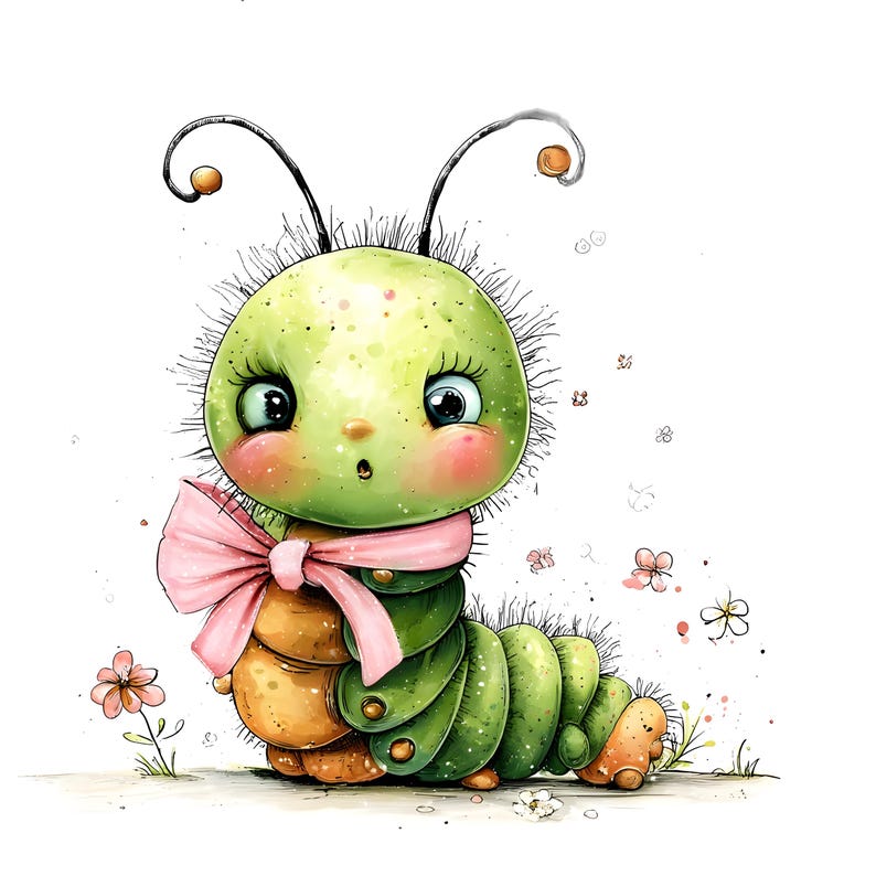 27 JPG Whimsical Spring Caterpillar Clipart, Watercolor Bug Clipart Nursery Insect Illustration image 17