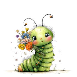 27 JPG Whimsical Spring Caterpillar Clipart, Watercolor Bug Clipart Nursery Insect Illustration image 11