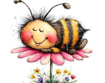 20 JPG Whimsical Bee Clipart – Watercolor Spring Honey Bee Illustrations for Nursery Designs