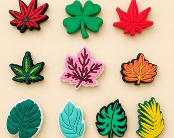 Tropical Leaf Croc Shoe Charms, Monstera, Maple, Clover Botanical Clog Accessories