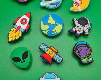 Outer Space Shoe Charms, Rocket, Astronaut, Alien, UFO Clog Accessories