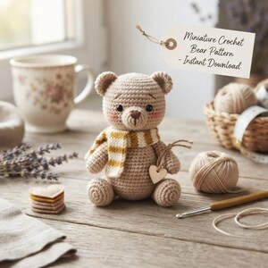 Virkmönster för mini-amigurumibjörn, ficknalle i PDF-format, gör-det-själv-projekt med litet gosedjur