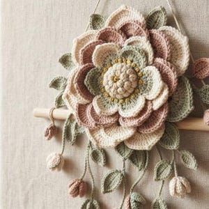 Padrão de tapeçaria de parede em crochê com flores, tutorial de tapeçaria floral boho (download em PDF)