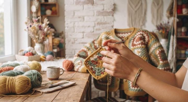 Earth-Tone Boho Granny Square Cardigan Pattern