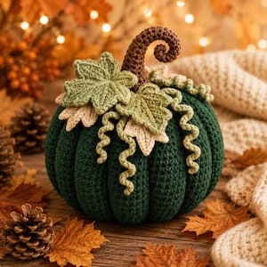 Crochet Pumpkin Pattern, Fall Pumpkin Decor, Leafy Autumn Centerpiece, Rustic Thanksgiving Home Accent PDF
