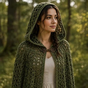 Woodland Whisper Hooded Cloak Crochet Pattern | Calf Length Open Front Cape in 3 Lengths | Renaissance PDF Instant Download