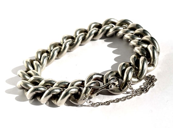 111 gram Sterling Silver Chain Link Bracelet,Vint… - image 2