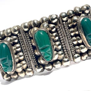Mexican Sterling Green Onyx Tribal Bracelet,Vintage Mexican Silver Onyx Bracelet,Sterling Silver Onyx Bracelet,Vintage Sterling Bracelet