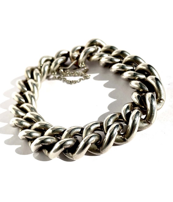 111 gram Sterling Silver Chain Link Bracelet,Vint… - image 1