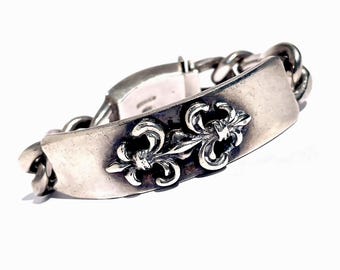 Vintage Mexican Sterling Silver Fleur-de-lis Bracelet, 6 1/2"L