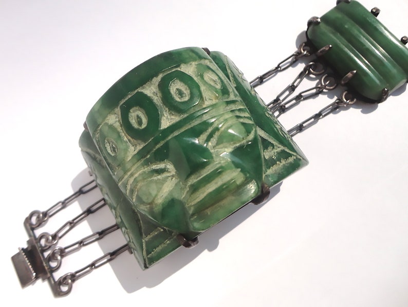 Vintage Mexican Bracelet,Mexico Bracelet,Mexican Sterling Silver Onyx Bracelet,Carved Tribal Face Bracelet,Antique Mexican Bracelet,137grams