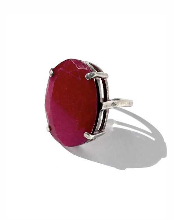 RUBY Sterling Silver Statement Ring,Vintage Ruby S