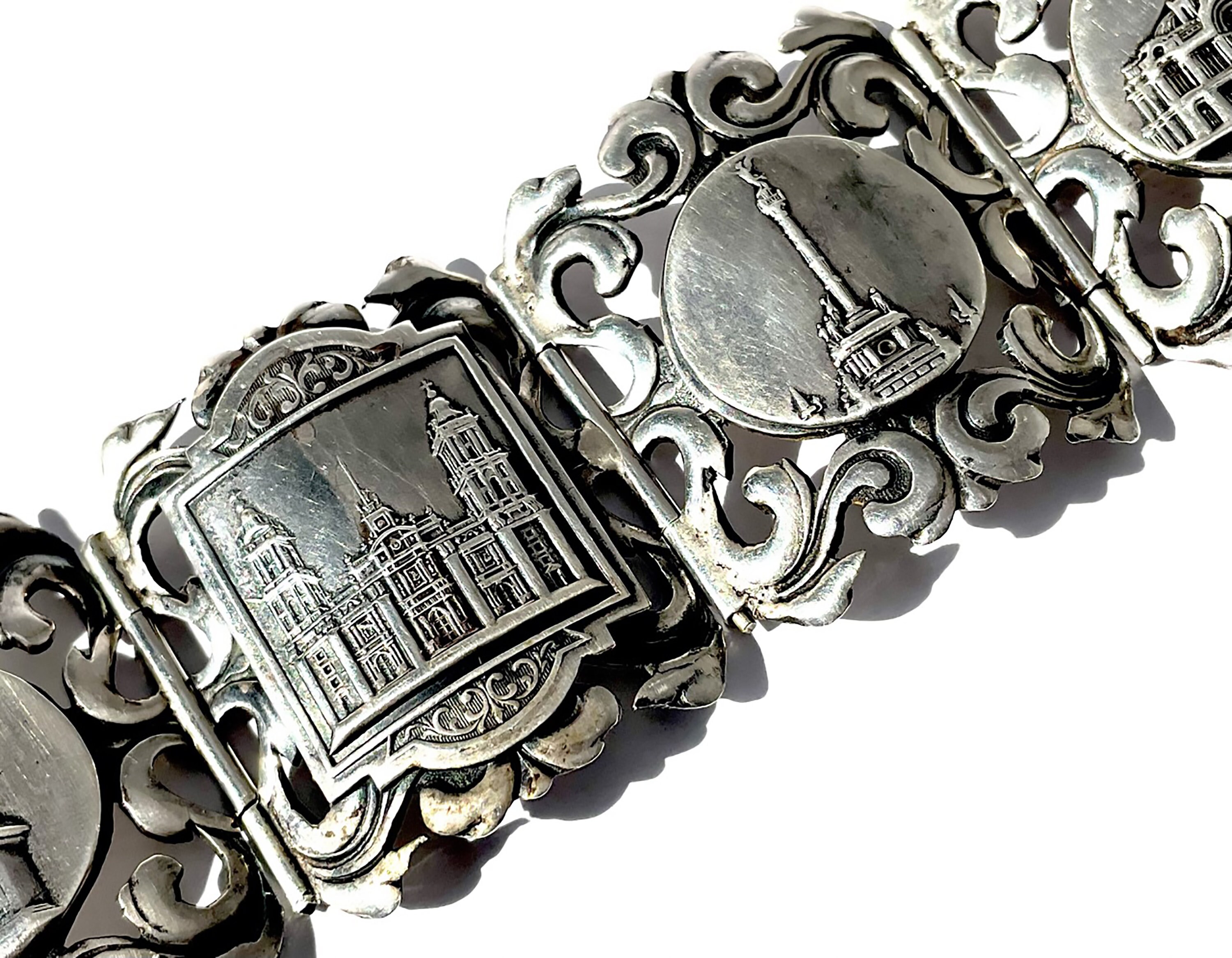 Mexican Sterling Silver Mexico City Landmarks Bracelet PAT 7149 vintage Mexican Sterling Silver Mexico City Landmarks Bracelet PAT 7149 vintage
