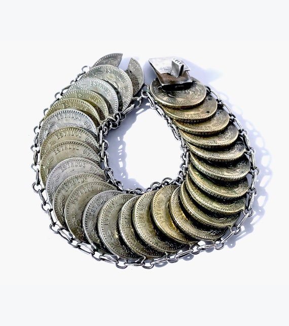 Mexican 1940's Rare 20 Centavos Coin Silver Bracel