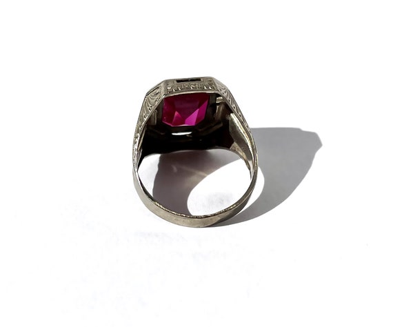 10K WHITE GOLD Art Deco Red Stone Ring,Vintage 10… - image 3