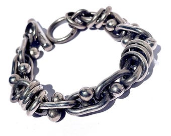 925 Sterling Silver Vintage Mexico Cuban Link Bracelet 7