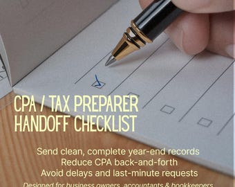 CPA Tax Preparer Handoff Checklist | Year End Accounting Package | Tax Prep Checklist