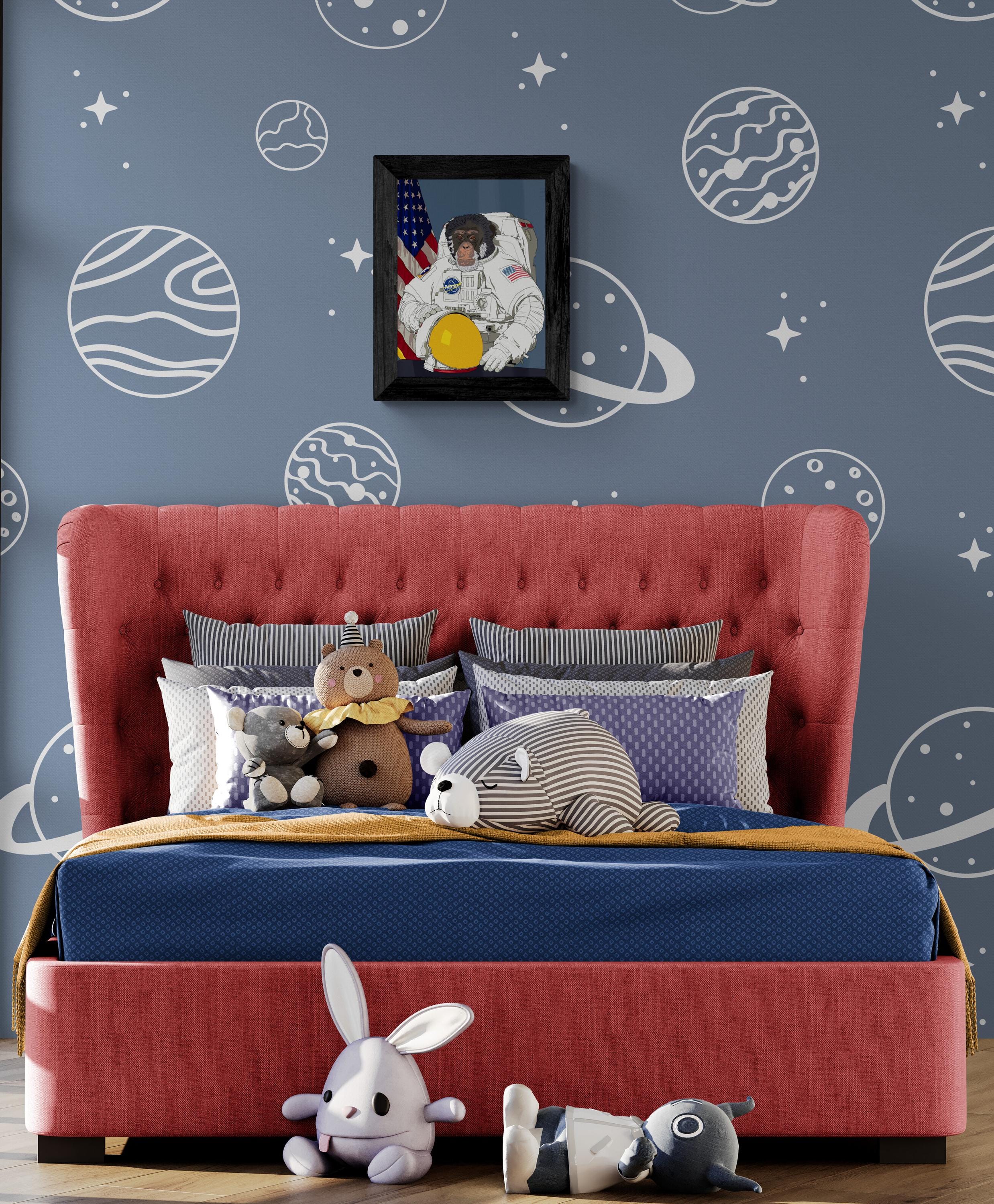 Astronaut Chimpanzee Print, NASA Space Suit Pop Art, Funny Monkey