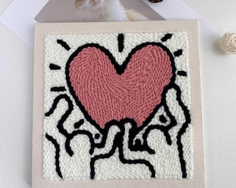 Lover Heart Punch Needle Kit – Beginner DIY Embroidery Craft Kit, Modern Wall Art, Yarn Punch Needle Embroidery - Shipping