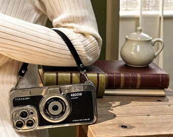 Retro Camera iPhone Case with Strap, 3D Cover, Korean Japanese Style