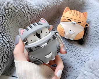3D Fat Orange Cat AirPods Case | Protective Soft Shell Hook (AirPods 1-3, Pro, Pro2)