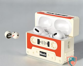 Cassette AirPods Pro 3 Case – Retro Tape Silicone Cover with Keychain & Cleaning Kit, Protective AirPods Pro 3 Tech Accessory