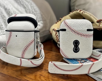 Funda de piel sintética para AirPods / Funda protectora con costuras de béisbol para AirPods 1-4 Pro