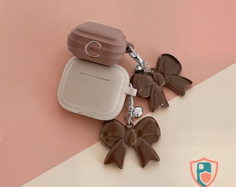 Chocolate Bar AirPods Case – Khaki Silicone Cover with Bowknot Keychain