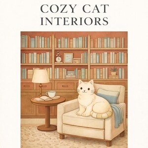 cozy cat interiors coloring book for adults printable pdf, aesthetic home scenes with cats, 20 detailed coloring pages, relaxing coloring book, stress relief art, mindfulness coloring pages, hygge cozy lifestyle, cat lover gift idea, premium adult coloring book, instant download digital file, US Letter 8.5x11, high quality 300 DPI, clean line art, calming hobby, self care coloring experience