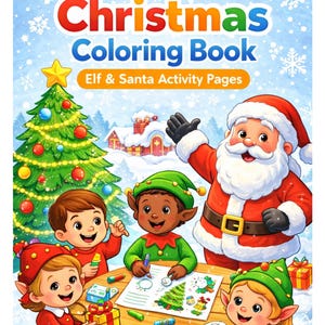 子供向けクリスマスぬり絵 | 印刷可能なエルフとサンタのアクティビティ (PDF + PNG)