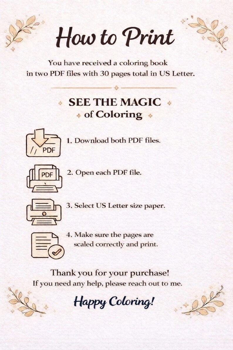 how to print coloring book instructions printable pdf instant download guide US letter coloring pages digital download coloring book tutorial print at home coloring pages step by step guide printable coloring book files 30 pages adult coloring book cozy coloring pages stress relief coloring easy printing instructions diy coloring book setup download open print guide for coloring pages home printing tips```