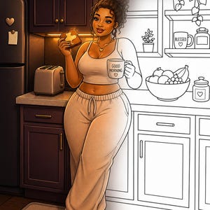 Cozy Black Girl Life coloring book with 35 detailed pages made for adults who love self care cozy home vibes and relaxing moments. Includes 2 PDF files US Letter size easy to print. Features daily life scenes kitchen routines morning coffee and confident lifestyle illustrations. Perfect for stress relief mindfulness and creative escape. Instant download after purchase thank you for your support please leave a review 💛