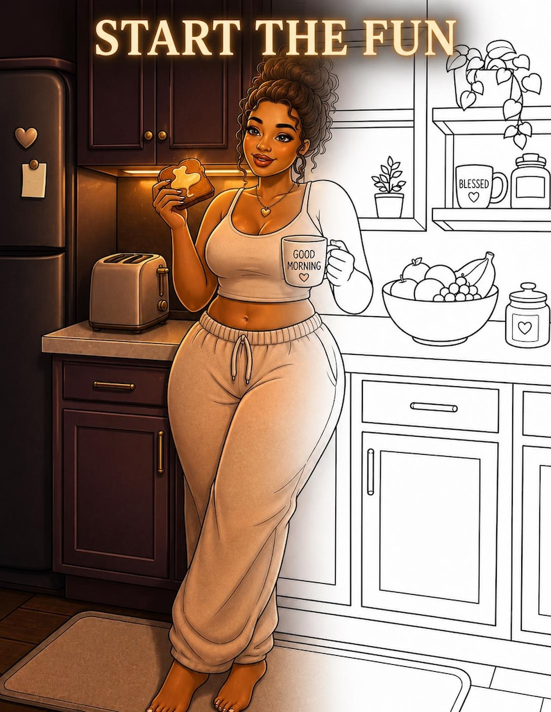 Cozy Black Girl Life coloring book with 35 detailed pages made for adults who love self care cozy home vibes and relaxing moments. Includes 2 PDF files US Letter size easy to print. Features daily life scenes kitchen routines morning coffee and confident lifestyle illustrations. Perfect for stress relief mindfulness and creative escape. Instant download after purchase thank you for your support please leave a review 💛