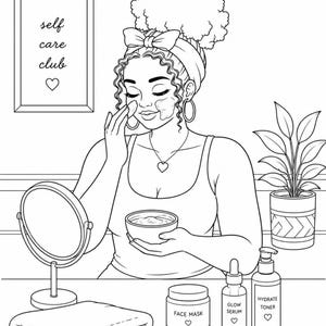 Cozy Black Girl Life coloring book with 35 detailed pages designed for adults who love self care beauty routines and relaxing moments. Includes 2 PDF files US Letter size easy to print at home. Features skincare scenes glow rituals cozy home vibes and confident lifestyle illustrations. Perfect for stress relief mindfulness and creative relaxation. Instant download after purchase thank you for your support please leave a review 💛