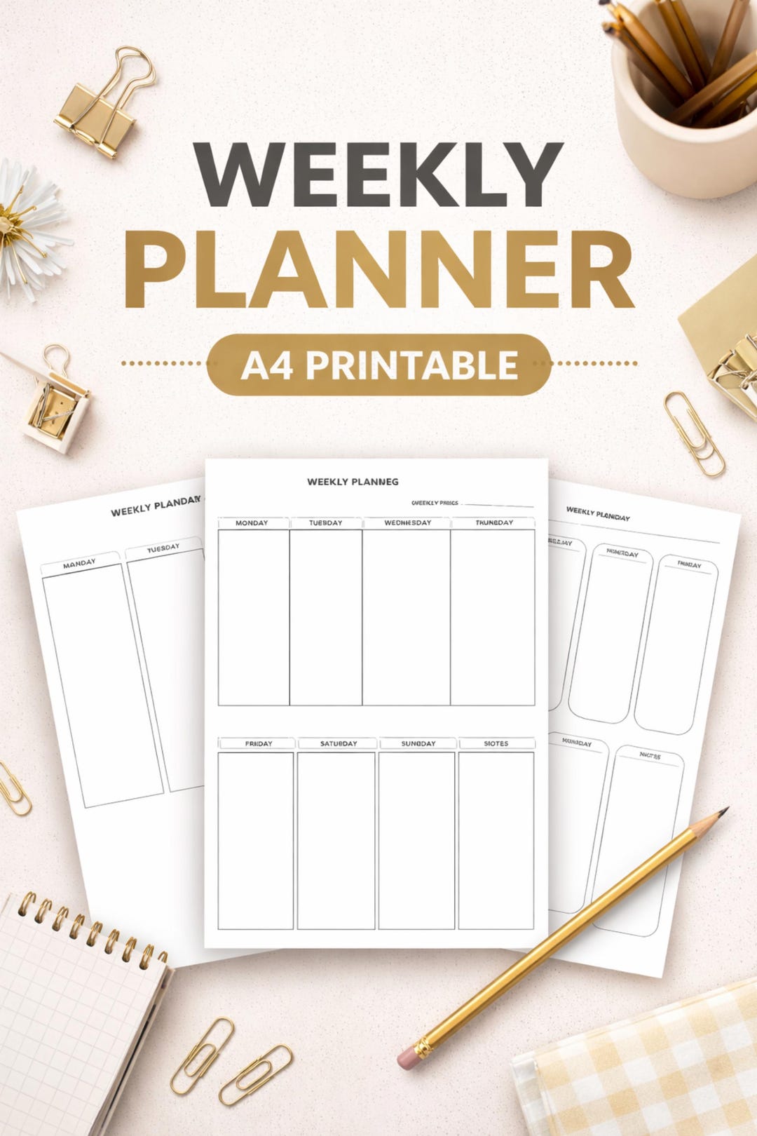 A4 Minimal Weekly Planner Printable | 3 Layouts (PDF Download) - Etsy