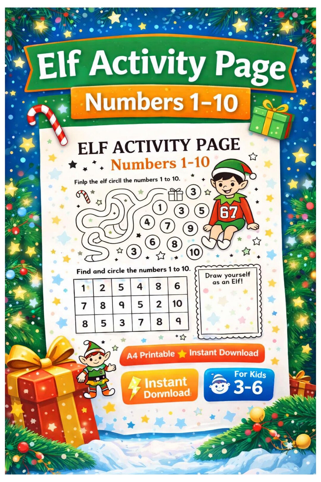 Elf Learning Numbers Deviantart Elf Numbers 1-10 Activity Page – Christmas Printable (digital Download ...