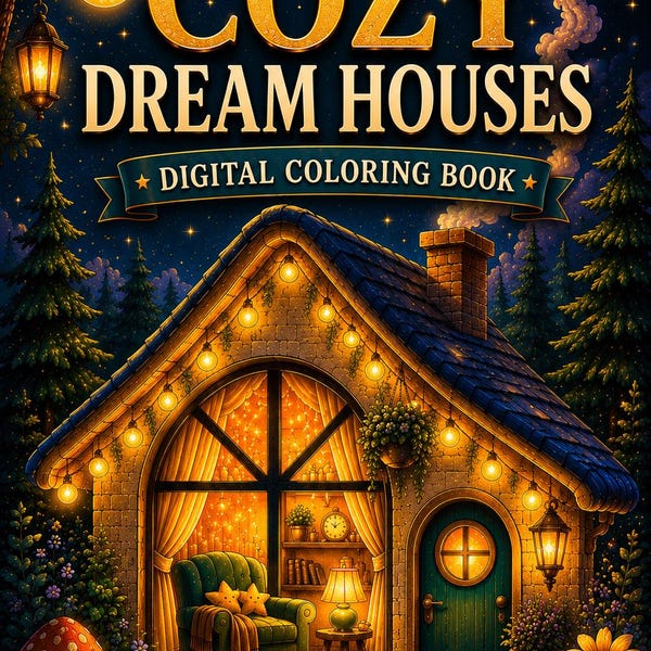 Cozy Dream Houses Coloring Book for Adults, 40 Cozy Home Pages, Instant Download