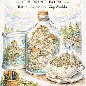 Målarbok Tiny Worlds – Detaljerade miniatyrscener (US Letter PDF)