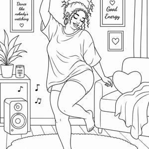 Cozy Black Girl Life coloring book with 35 detailed pages created for adults who enjoy self care cozy home vibes and relaxing creative time. Includes 2 PDF files US Letter size easy to print at home. Features daily life scenes dancing joy positive energy and confident lifestyle moments. Perfect for stress relief mindfulness and relaxation. Instant download after purchase thank you for your support please leave a review 💛