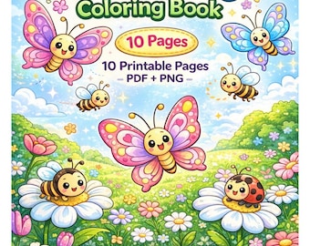 Kids Butterfly Coloring Pages - 10 Printable Pages - PDF PNG