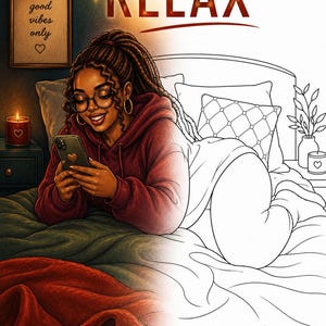 Cozy bedroom relaxing coloring page featuring calm night routine self care comfort and slow living vibes. Part of a 35 page adult coloring book created for stress relief mindfulness and creative escape. Includes 2 PDF files US Letter size easy to print at home. Perfect for cozy evenings phone scrolling moments and peaceful downtime. Instant download after purchase thank you for your support please leave a review 💛