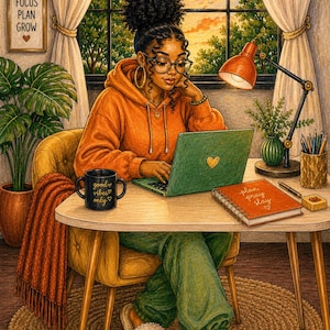 Cozy desk workspace coloring book page featuring relaxed lifestyle self care focus and productivity vibes. Part of a 35 page adult coloring collection designed for stress relief mindfulness and creative escape. Includes 2 PDF files US Letter size easy to print at home. Perfect for cozy evenings journaling lovers and calm routines. Instant download after purchase thank you for your support please leave a review 💛