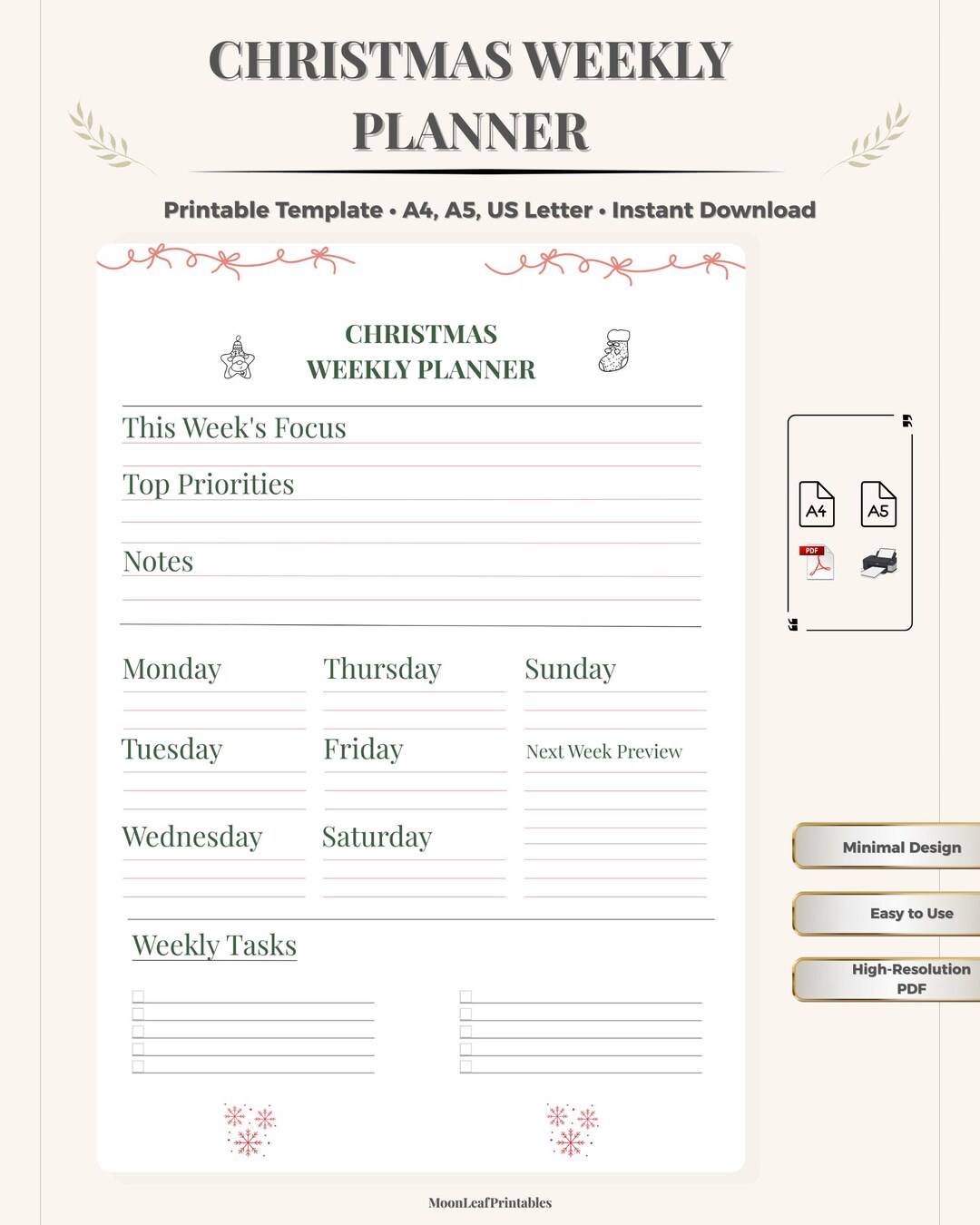 Christmas Weekly Planner Printable | Holiday Week Schedule | Tasks ...