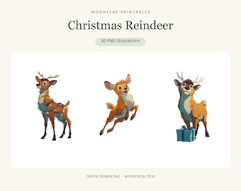 Julren Clipart-paket PNG-illustrationer i sagoboksstil med högtidsdjur