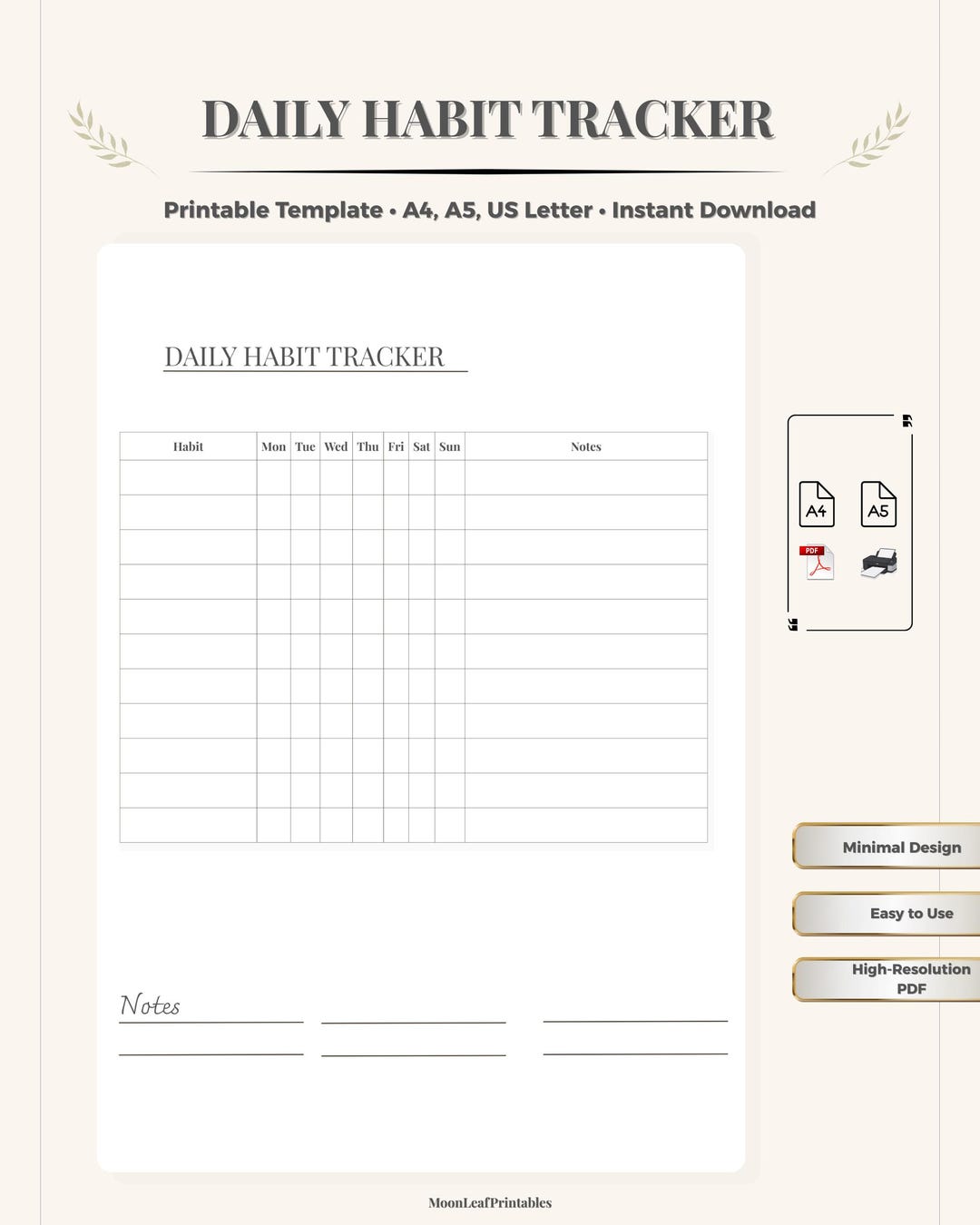 Monthly Habit Tracker Printable | Minimal Beige Planner (PDF) - Etsy